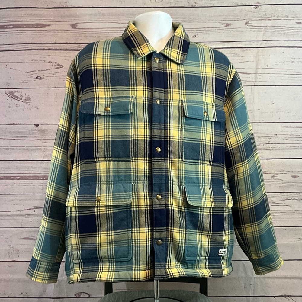Marmot Plaid Fleece-Lined Shirt in Blue and Yellow